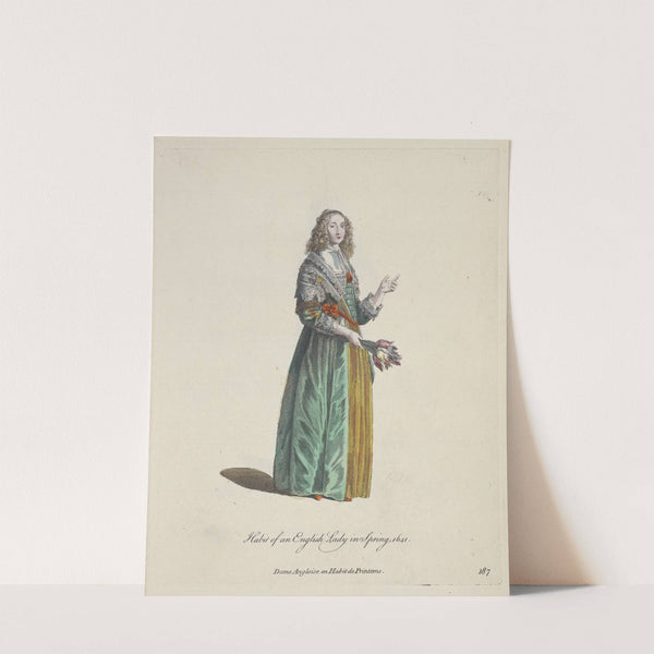 Habit of an English lady in spring, 1641. Dame Angloise en habit de printemps. (1757-1772) by Charles Grignion