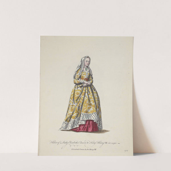 Habit of Lady Elizabeth queen to King Henry VII in 1490. Elizabeth femme du roi Henry VII. (1757-1772) by Charles Grignion