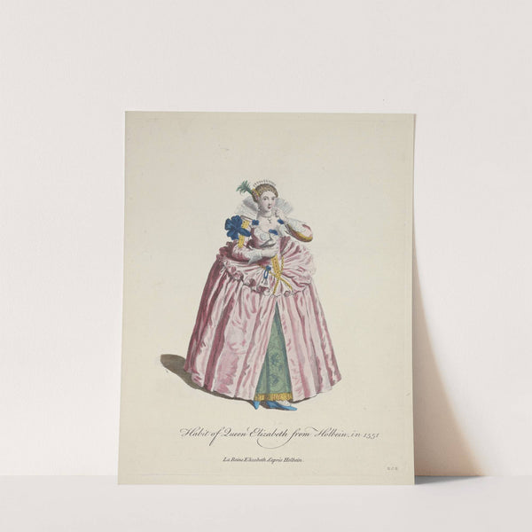 Habit of Queen Elizabeth from Holbein in 1551. La reine Elizabeth d’aprés Holbein. (1757-1772) by Charles Grignion