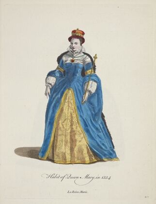 Habit of Queen Mary in 1554. La reine Marie. (1757-1772)