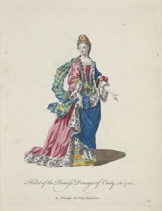 Habit of the Princess Dowager of Conty in 1700. La Princesse de Conty Douairiere. (1757-1772)