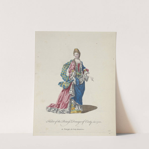 Habit of the Princess Dowager of Conty in 1700. La Princesse de Conty Douairiere. (1757-1772) by Charles Grignion