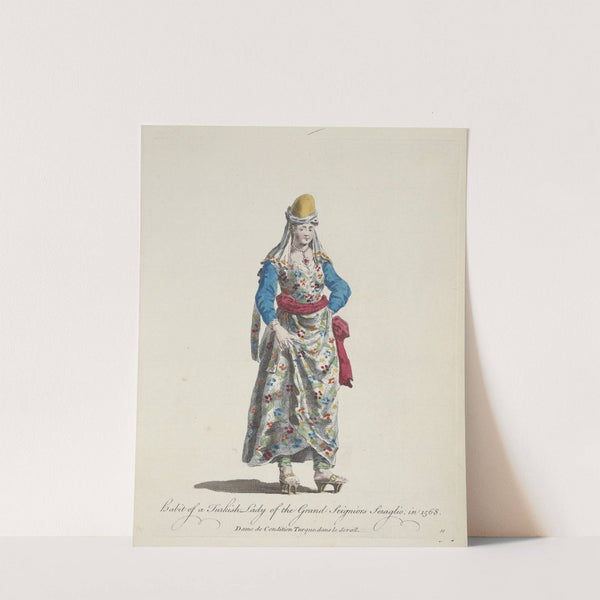 Habit of the Turkish lady of the grand seigniors seraglio, in 1568. Dame de condition Turque, dans le serail. (1757-1772) by Charles Grignion