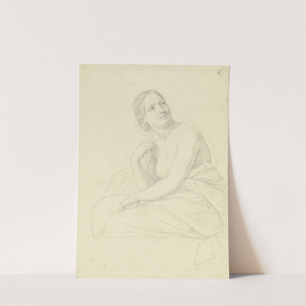 Halbakt einer sitzenden, jungen Frau, gegen links by Julius Schnorr Von Carolsfeld