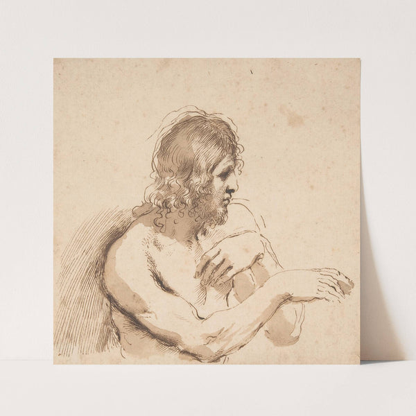 Half-Figure of a Nude Man Facing Right (1640's) by Guercino