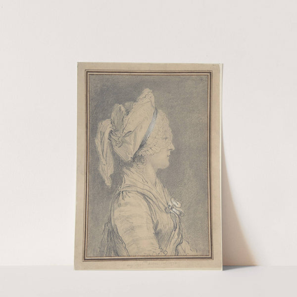 Half Figure of a Woman Wearing a Cap, in Profile to Right by Augustin de Saint-Aubin