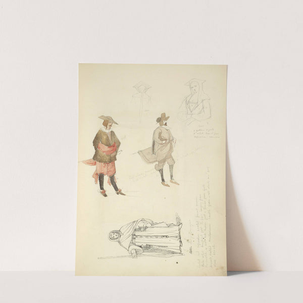 Half length study of a woman, 1400; Man in breeches, sash, pointed shoes, stockings, and hat; A monk in his habit, 1400 by Stewart Watson
