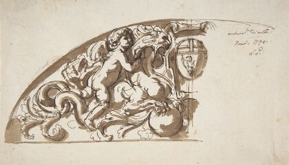 Half Lunette with Putto and Monster