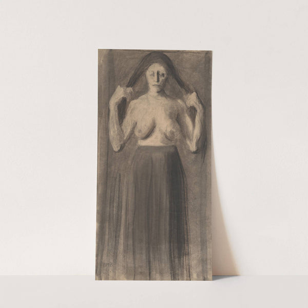 Half-Nude Woman Holding Her Hair Apart by Paula Modersohn-Becker