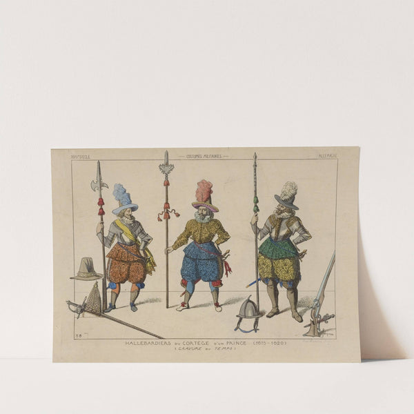 Hallebardiers du cortège d'un prince (1615-1620) (Gravure du temps). XVIIe siecle, costumes militaires, Allemagne. by Raphaël Jacquemin