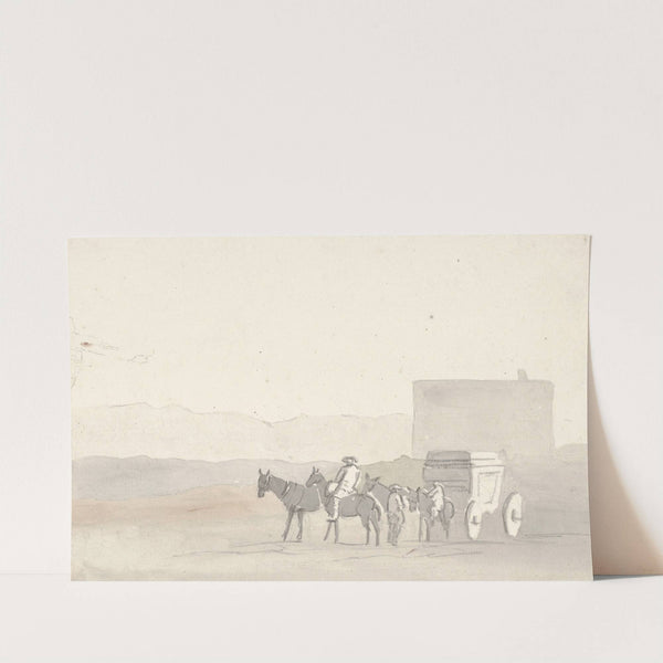 Halteplaats onderweg voor aankomst in Terracina (1778) by Abraham-Louis-Rodolphe Ducros