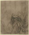 Hamlet mit seiner Mutter Gertrude und dem hinter einem Vorhang getöteten Polonius, im Hintergrund der Geist des Vaters, seine Forderung nach Rache erneuernd