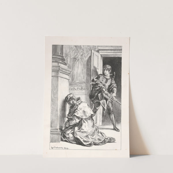 Hamlet tries to kill the King (Act III, scene iii) (1864) by Eugène Delacroix