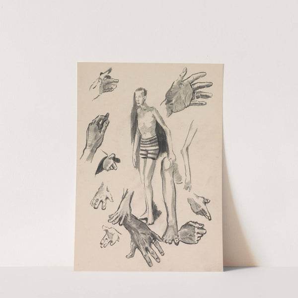 Handen en een staande man in een zwembroek (1917-1919) by Otto Verhagen