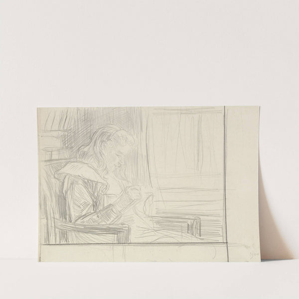 Handwerkend meisje in stoel bij het raam by Jan Veth