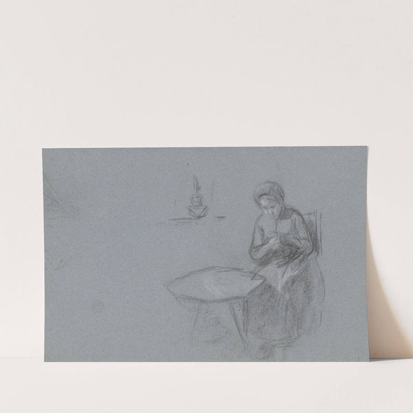 Handwerkende vrouw aan een tafel by Jan Veth