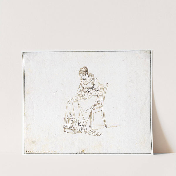 Handwerkende vrouw, zittend: wellicht Mietje Brinkman by David Humbert de Superville