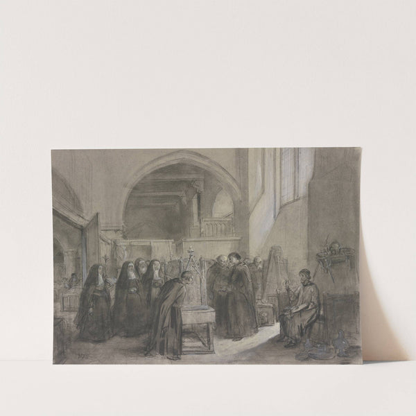 Hans Memling präsentiert den Vorstehern und Schwestern des Sint-Jans-Hospitaal zu Brügge seinen Ursula-Schrein by Jean-Baptiste Madou