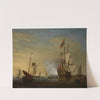 Harbor Scene; An English Ship with Sails Loosened Firing a Gun by Peter Monamy