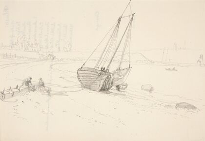 Harbor Scene, Beached Boat