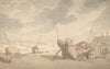 Harbor scene with the tide out, and beached boats