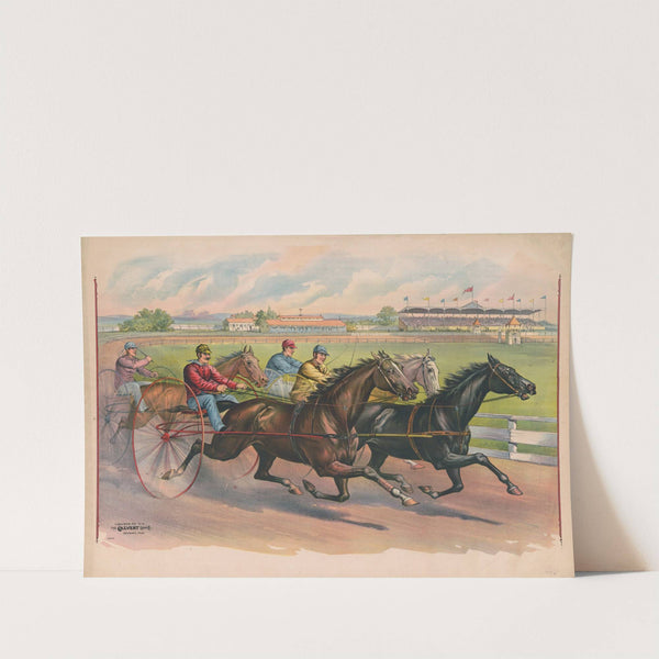 Harness race between four horses and riders (1891) by Calvert Litho. Co