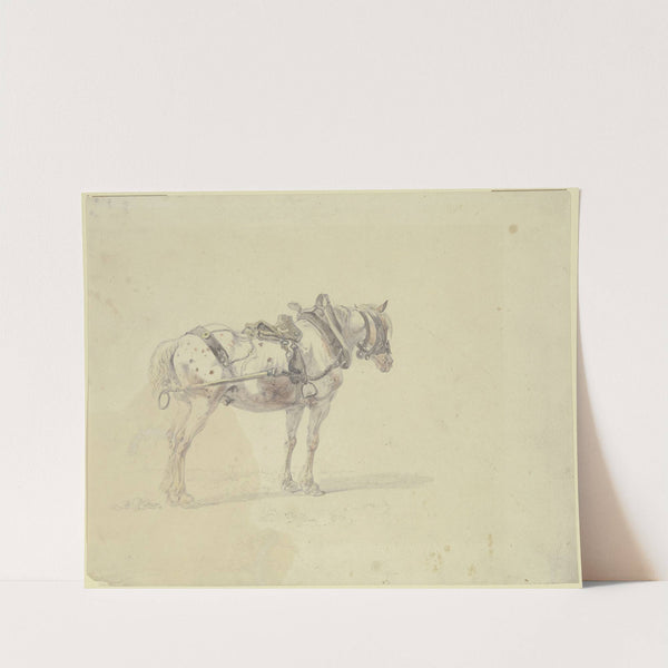 Harnessed horse by Heinrich Bürkel