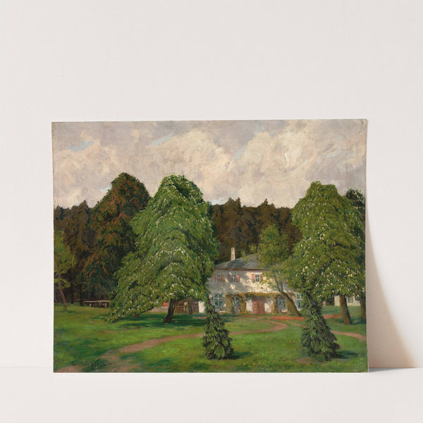 Haus hinter blühenden Kastanienbäumen by Walter Leistikow