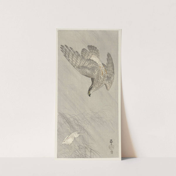 Hawk hunting for hare by Ohara Koson