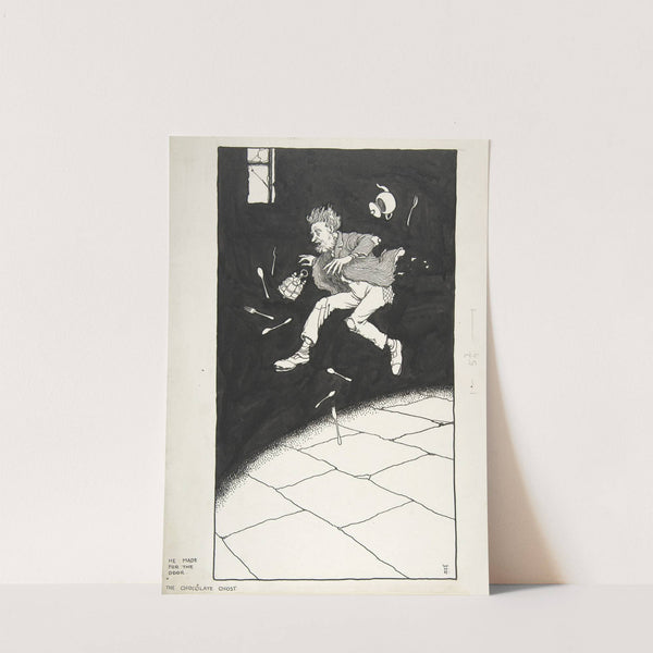 'He Made for the Door'; The Chocolate Ghost, Topsy-Turvy Tales by William Heath Robinson