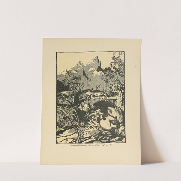 ‘He raised his hammer with a mighty swing’ (1907) by Arthur Rackham