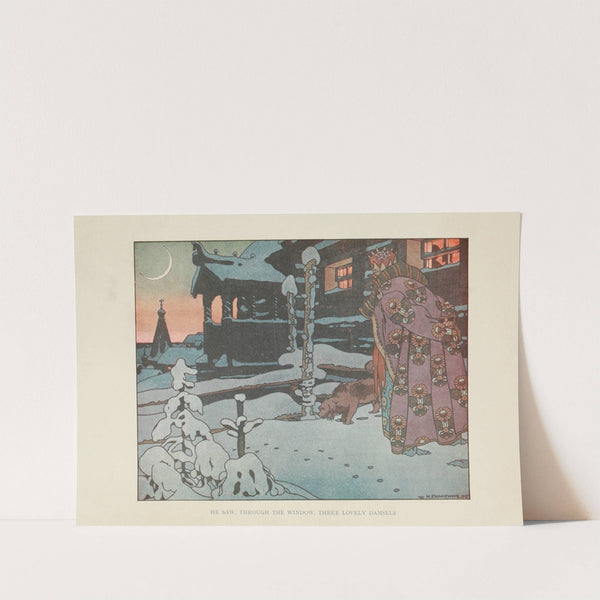 He saw, through the window, three lovely damsels (1917) by Ivan Bilibin