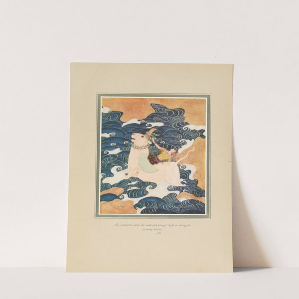 He scampered across the sand and plunged right in among the foaming billows (1919) by Edmund Dulac