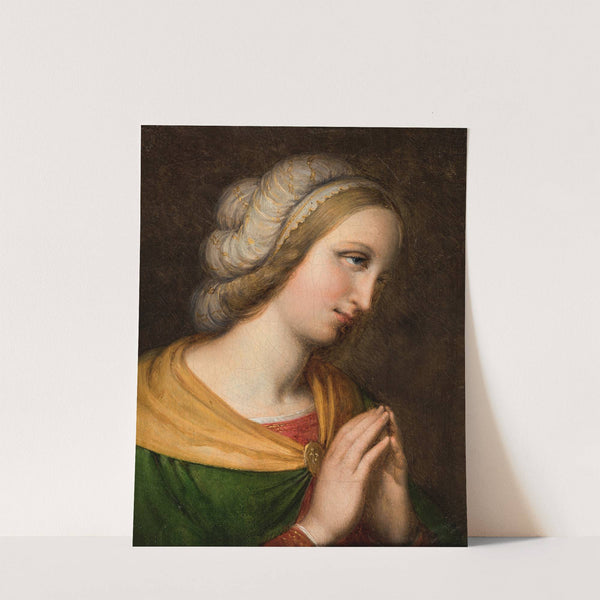 Head and shoulders portrait of a praying woman. Copy of a painting by Perugino by Johan Ludvig Lund