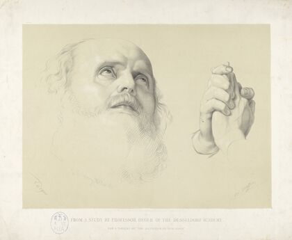 Head of a bearded man (left) study of folded hands (right) (1860-1867)