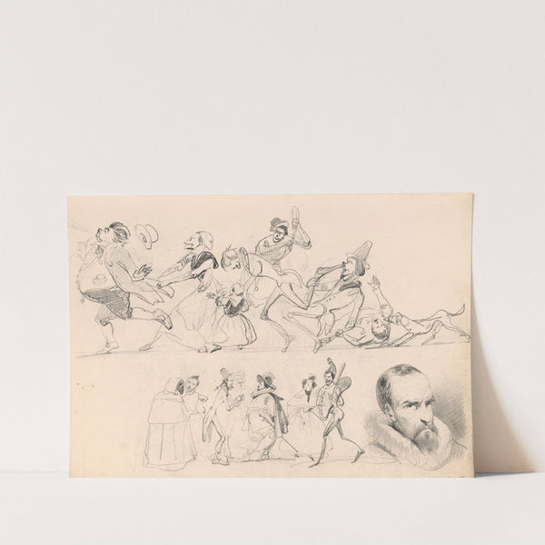 Head of a Man and Caricatures by Nicaise De Keyser