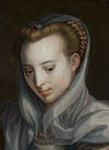 Head of a woman looking down to the right