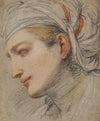 Head of a young woman with a headcloth, in profile to the left