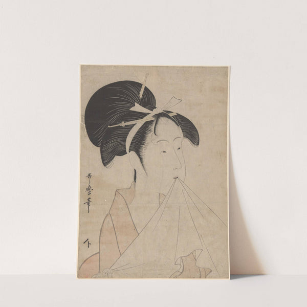 Head of Woman Holding Towel in Her Mouth (late 18th century – ca. 1806) by Kitagawa Utamaro
