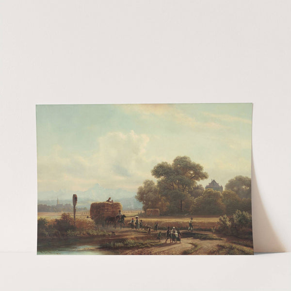 Heimkehr von der Kornernte bei Ascholding (mit der Kirche und dem Schloss) by Anton Doll