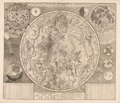 Hemelkaart met de zuidelijke sterrenbeelden Planisphaerii coelestis hemisphaerium meridionale (1660-1708)