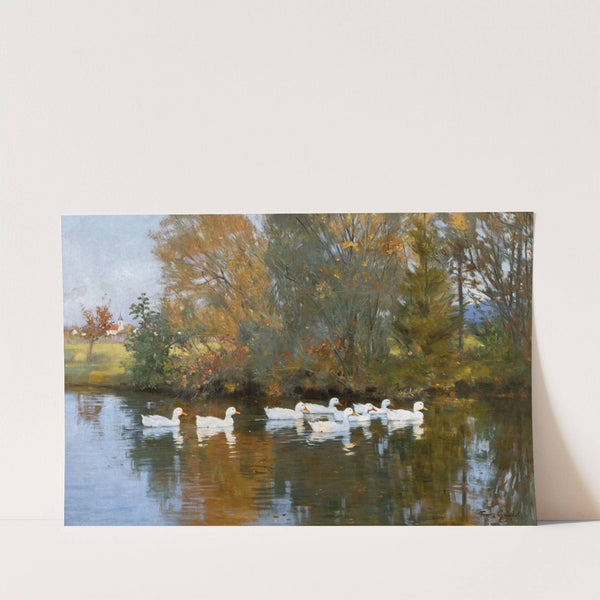 Herbstlandschaft mit Enten auf einem Teich by Franz Xaver Gräßel