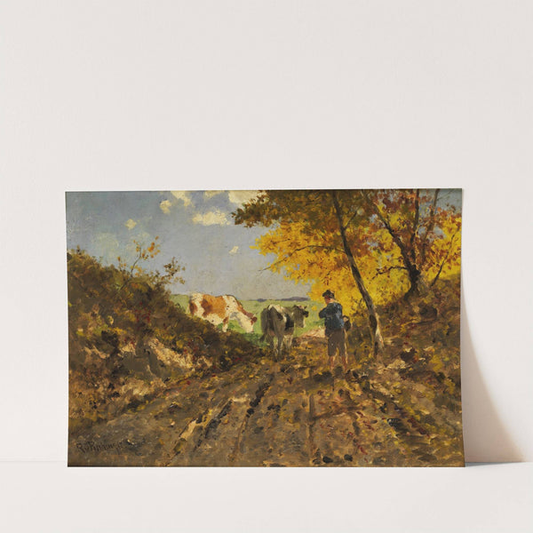 Herbstlandschaft mit Kühen by Richard Von Poschinger