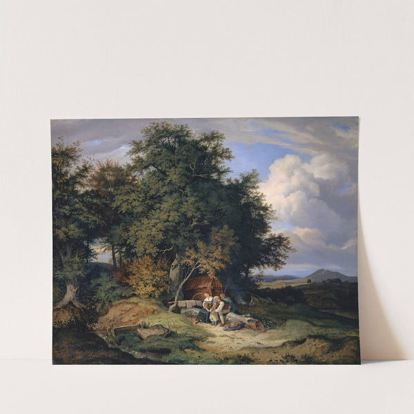 Herbstlicher Wald mit Schäferfamilie by Adrian Ludwig Richter