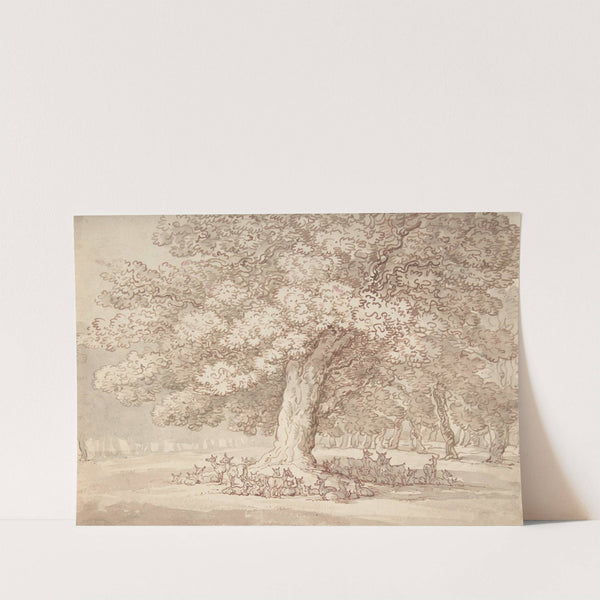 Herd of deer under an oak tree by Thomas Rowlandson