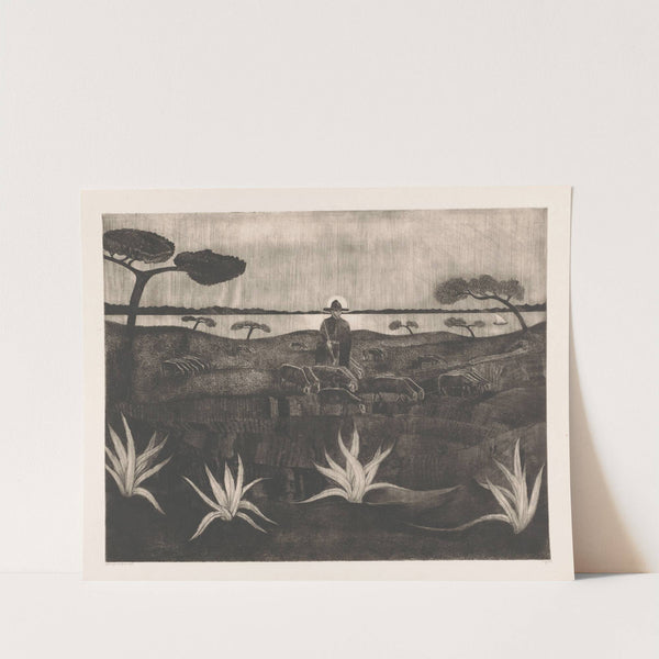 Herder met een kudde schapen in een heuvellandschap (1925) by Lodewijk Schelfhout