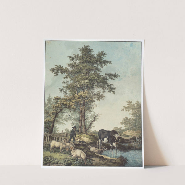 Herder met vee bij meertje by Barend Hendrik Thier