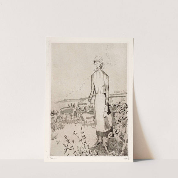 Herderin met schapen by Jean-Émile Laboureur