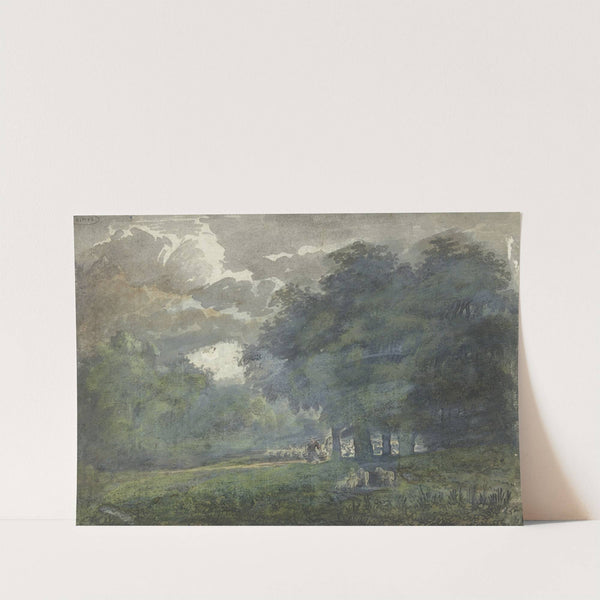 Herders met kudde in bosrijk landschap by Jacob van Liender