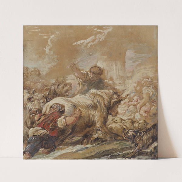 Herdsmen Driving Cattle Across A Stream (c. 1760) by Jean-Baptiste Deshays